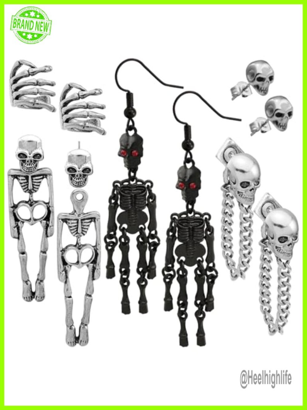 Skull Skeleton Drop Chain Dangle Earrings Gothic Punk Y2K Alloy Halloween